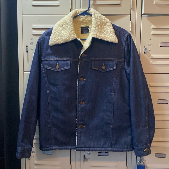 Gilet Vintage Homme En Denim Sears Roebucks - Taille L, Bleu Foncé, Doublure, Occasion Très Bon état